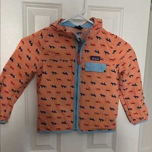 Patagonia Kids' Patterned Orange Raincoat with Blue Trim